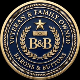 Veteran and family owned business badge — Barons and Buttons